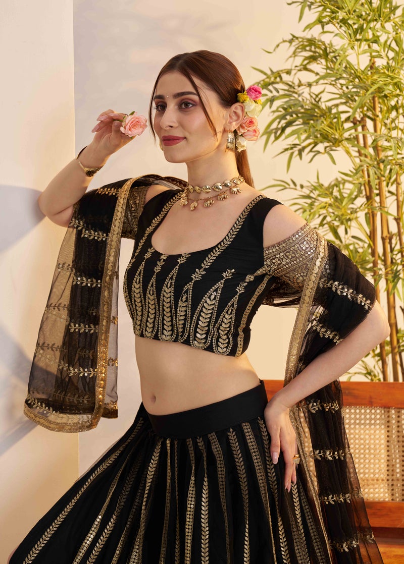 RAAG VARNAM Black Net Fabric Semi-Stiched Lehenga for Women & un-stich blouse - Image 3